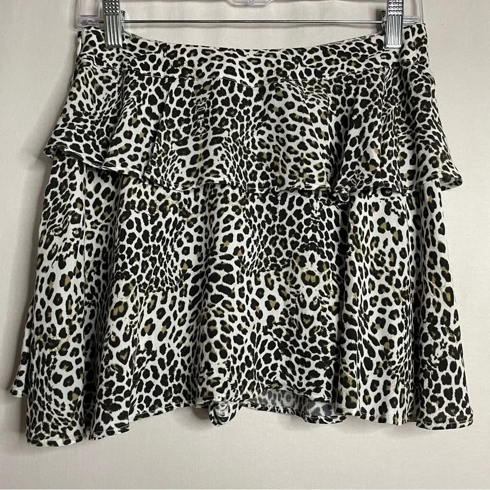 Zara Ruffle Leopard Print Mini Skort Skirt Boho Animal Cheetah Print - Picture 10 of 14